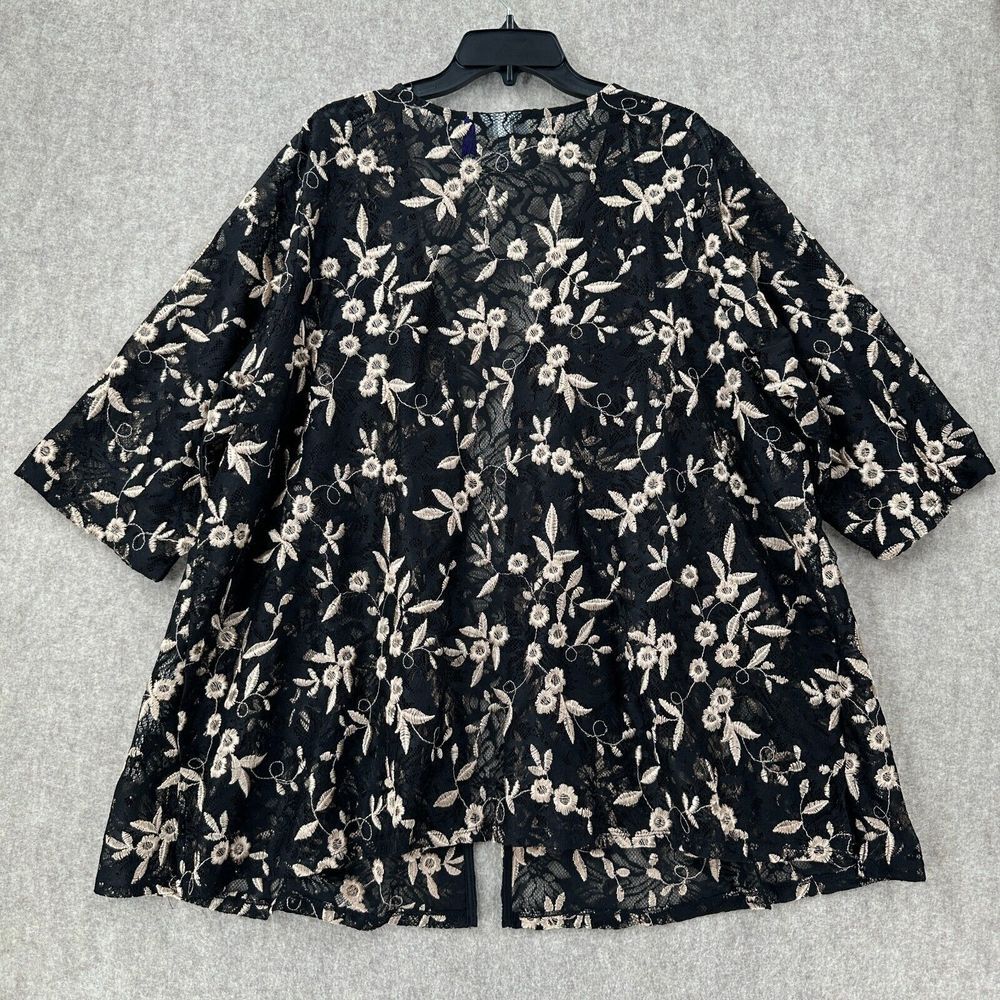 Catherines Cardigan Womens 2XWP Black Ivory Lace Embroidered Boho Cover Up - Picture 2 of 9